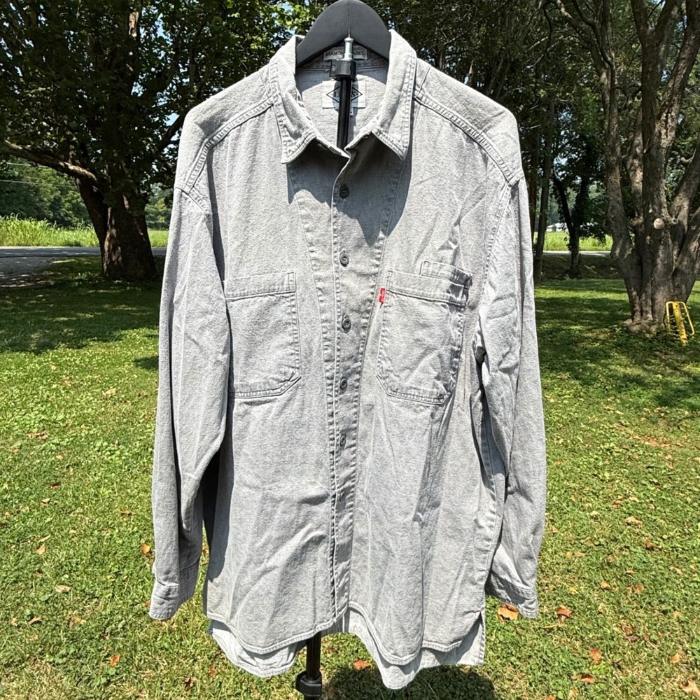 Levis Diamond Label Mens XL Gray Denim Button Down Shirt Long Sleeve Vintage 90s